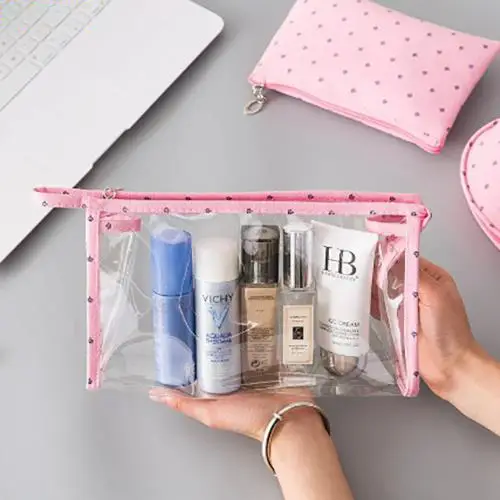 Wholesale Three-Piece Cosmetic Bag Set | Transparent PVC & Fabric Pouches for Beauty Brands & Retailers